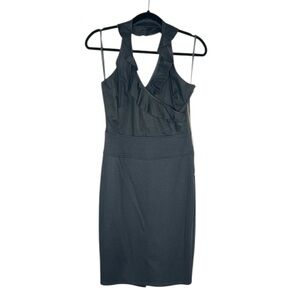 Michelle Jonas Travelwear Ruffle Halter Neck Black Dress size Small